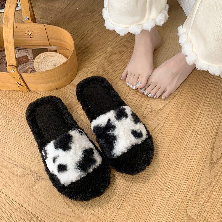 

Fashion Women s One Word Slippers 2025 Autumn Winter New Cute Lightweight Non Slip Plush Shoes Comfortable Fashion Slip on Flat Slippers 36-37 чёрный