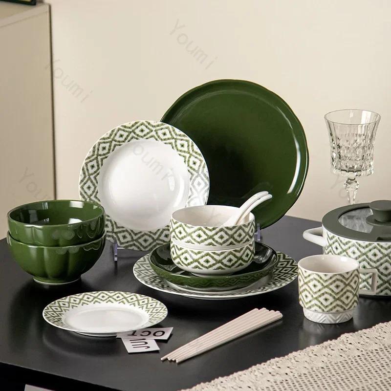 Modern Style Ceramic Plate Retro Restaurant Steak Pasta Dining Plates Delicious Dishes Large Soup Bowls Household Tableware