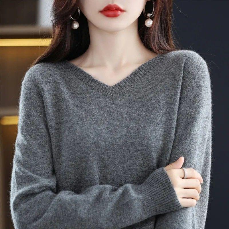 Australian Wool V-Neck Loose Knit Sweater for Women - 2025 Autumn/Winter Collection