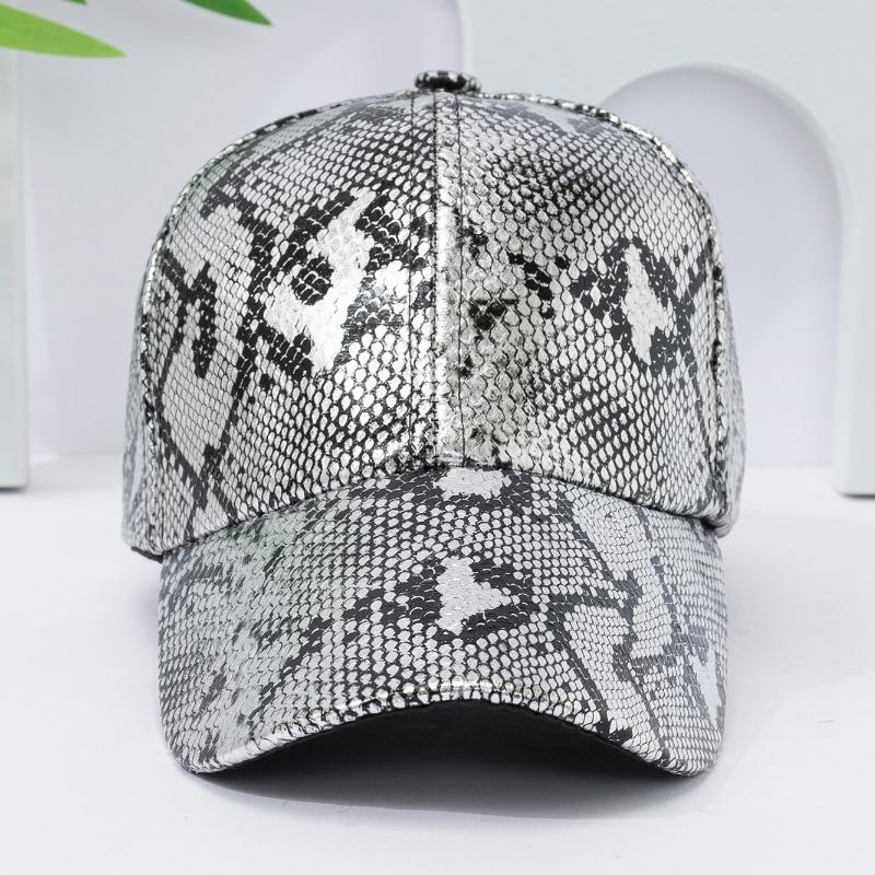 Snake Print Faux Leather PU Leather Baseball Cap, Adjustable Hip-Hop Street Dance Hat, Lightweight Sun Protection For Outdoor Activities