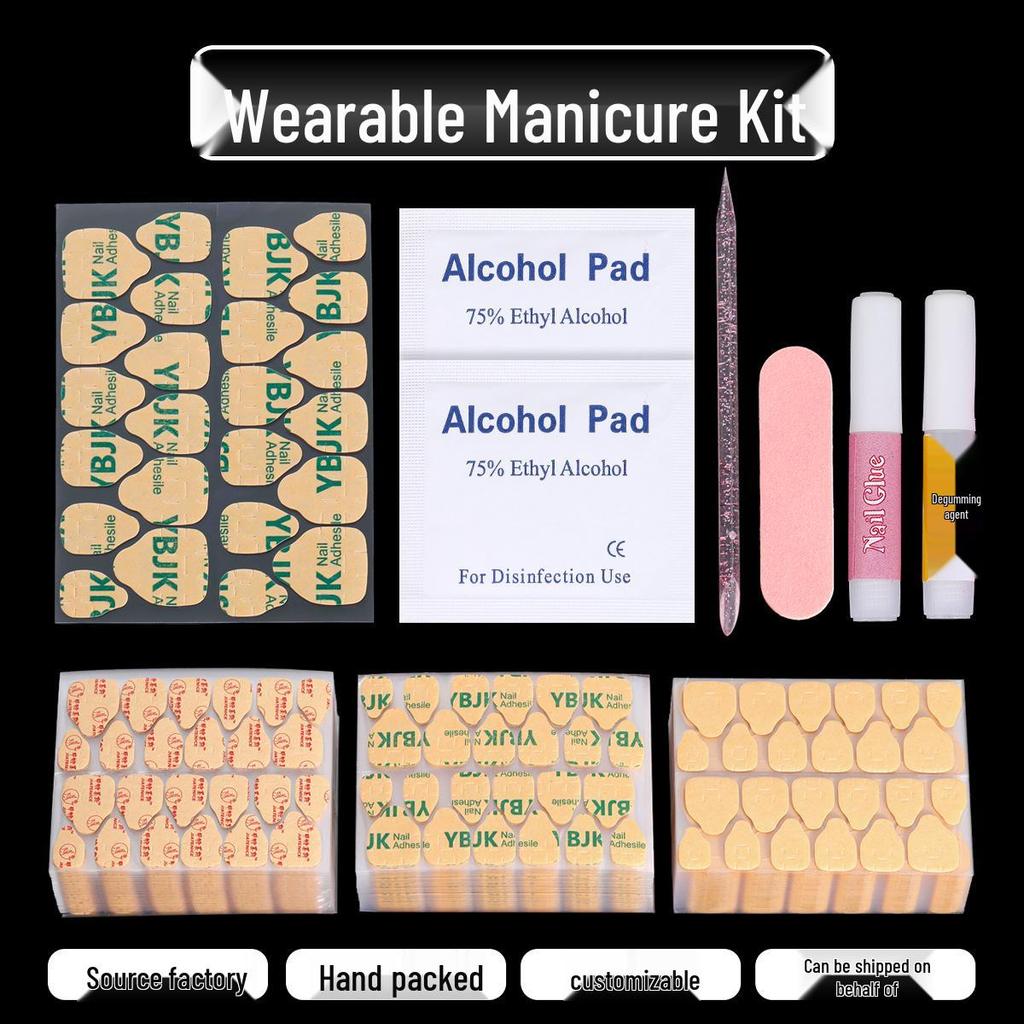 Manicure Tool Kit: Wearable Nails with Jelly Glue, Crystal Stick, Small File, and Alcohol Pads