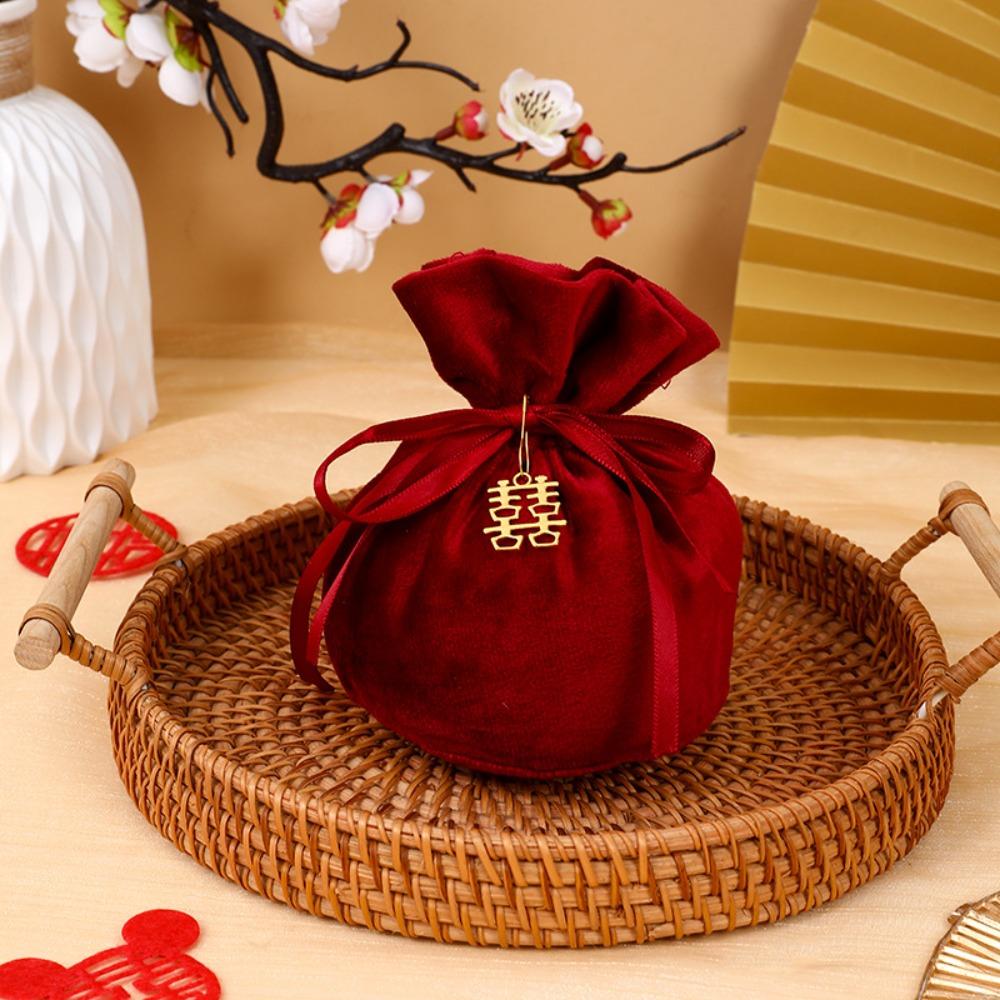 Traditional Drawstring Candy Bag Chinese Wedding Gift Bag Creative Flannel Gift Bag Party