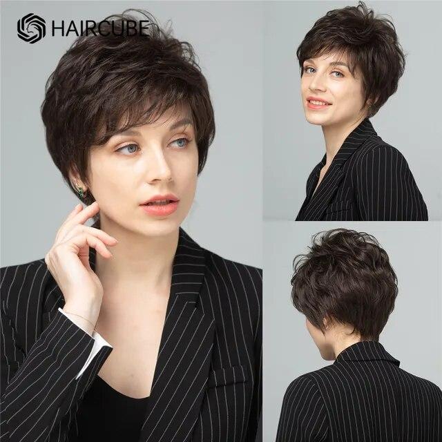 Krótka warstwowa blond peruka Prosty Bob Mieszanka włosów syntetycznych Peruki z grzywką dla kobiet Codzienne/Cosplay Zastosowanie Włosy termoodporne