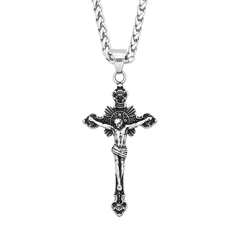Vintage Stainless Steel Jesus Cross Pendant for Men Women Hip Hop Religion Amulet Necklace Fashion Jewelry Gifts Dropshipping