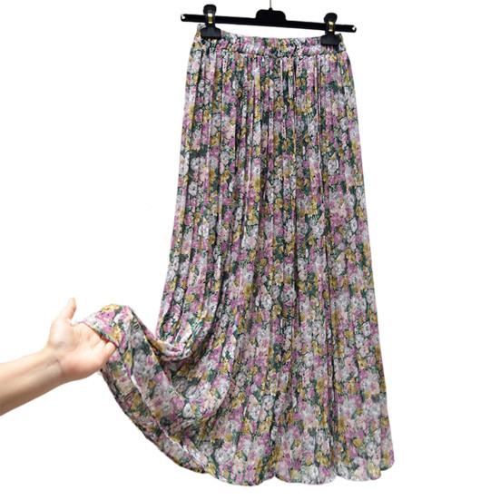 Blommig kjol Resår i midjan Utsökt mönster Extra mjuk Färgäkta Lös passform Uppklädd Polyester Sommar Blomtryckt Klänning Kvinnor Plisserad kjol