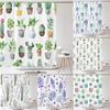Small Fresh Plant Cactus Leaves Print Shower Curtain Polyester Fabric Bath Curtain With Hooks Curtains For Bathroom Decoration