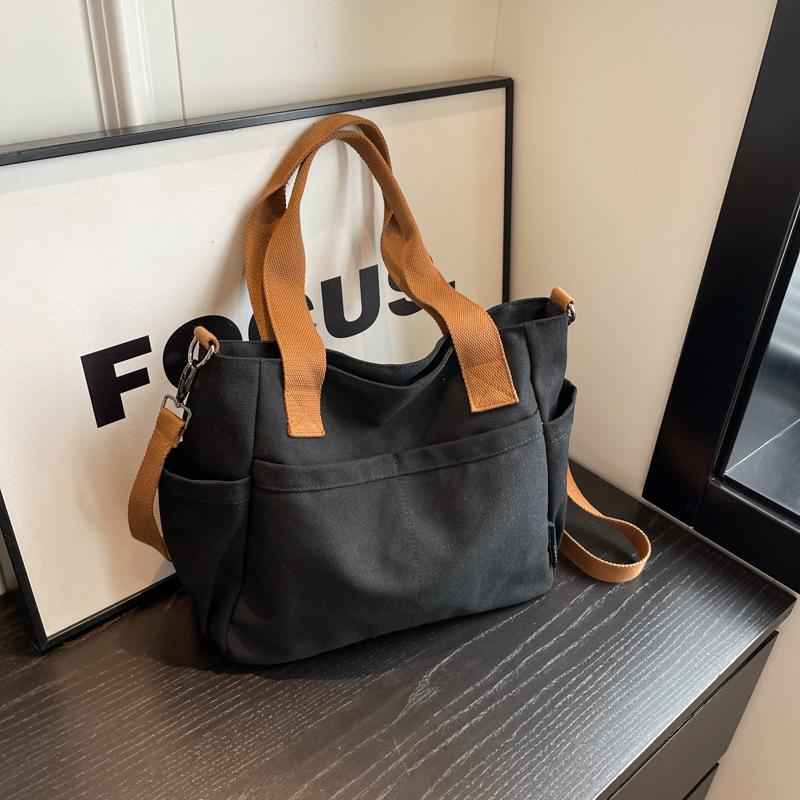 

Women s Bag Large Capacity Trendy Canvas Bag Korean Version Ins Retro Simple Commuting Casual Crossbody Bag чёрный