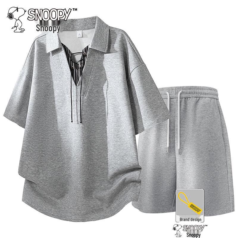 

Snoopy Men s Summer Striped Casual Sport Set L