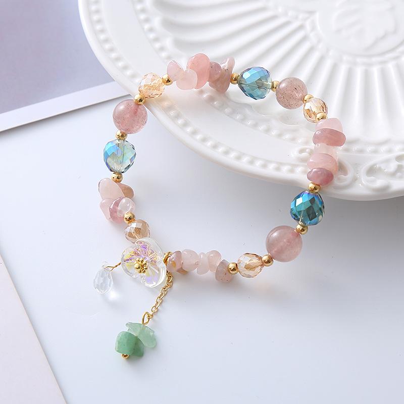 Strawberry crystal powder crystal gravel flower bracelet Bangles Women Fashion Jewelry accessories Gift