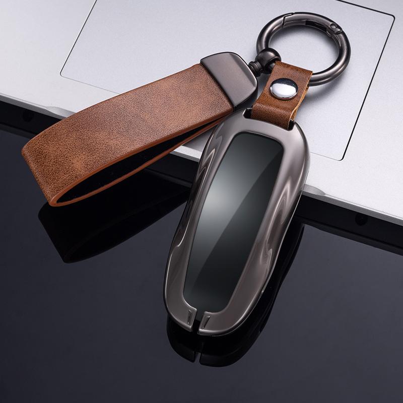 Fashion Metal Auto Intelligent Key Fob Case Cover Remote Fit For Tesla Model 3 Model Y Key Fob Housing Bag Mount Protector Auto Accessories