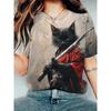 Anime Cat Samurai 3D Print Vintage Graphic T-shirt Women Fashion Casual Oversized Short Sleeve Tops Tees Ladies Clothes Animal