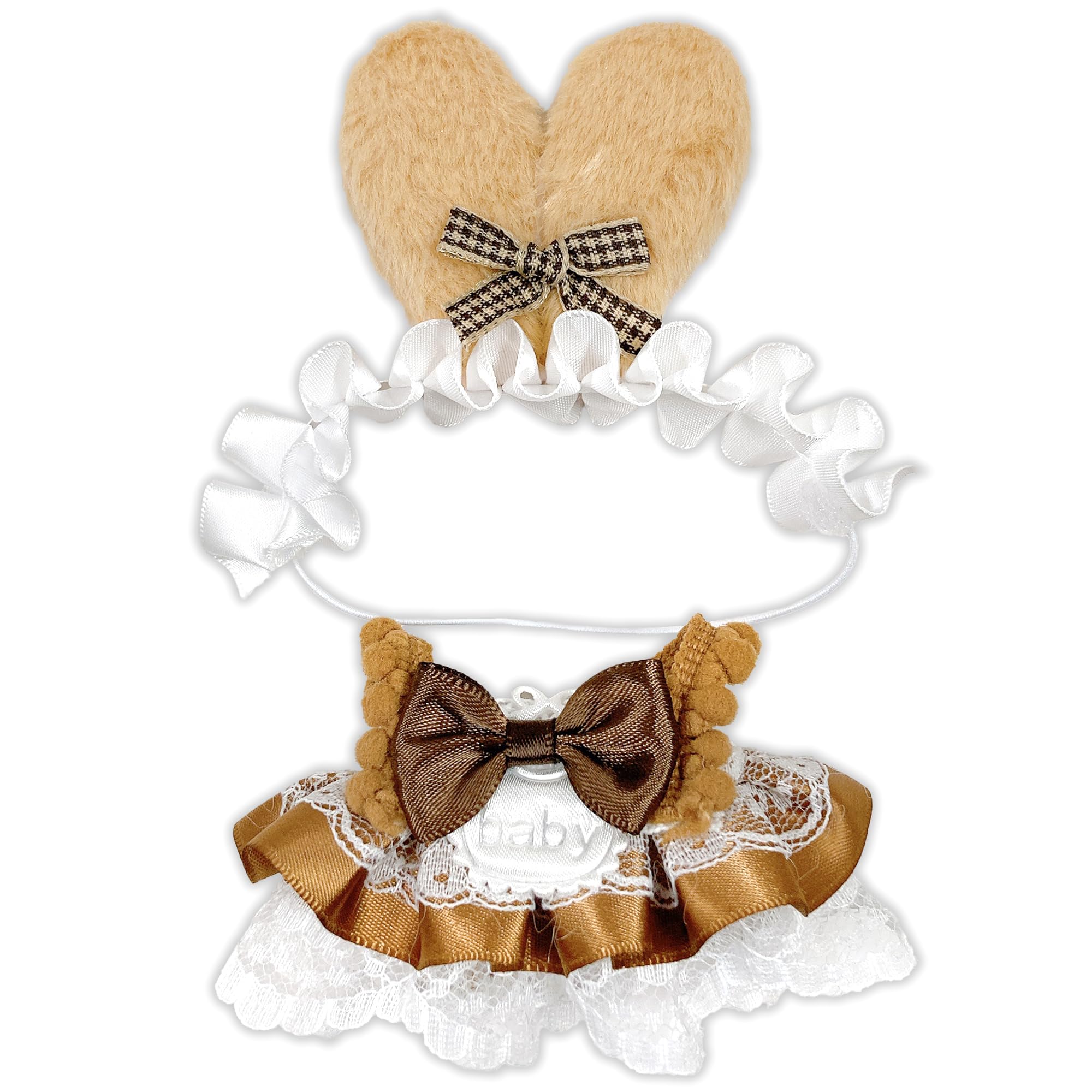 

Fluffy Ear Headband & Frill Dress Set for 10cm Plush Dolls - Bunny Ears, Kigurumi Costume, Accessories, for Fandom Activities, Dolls, Mascots, K-Pop