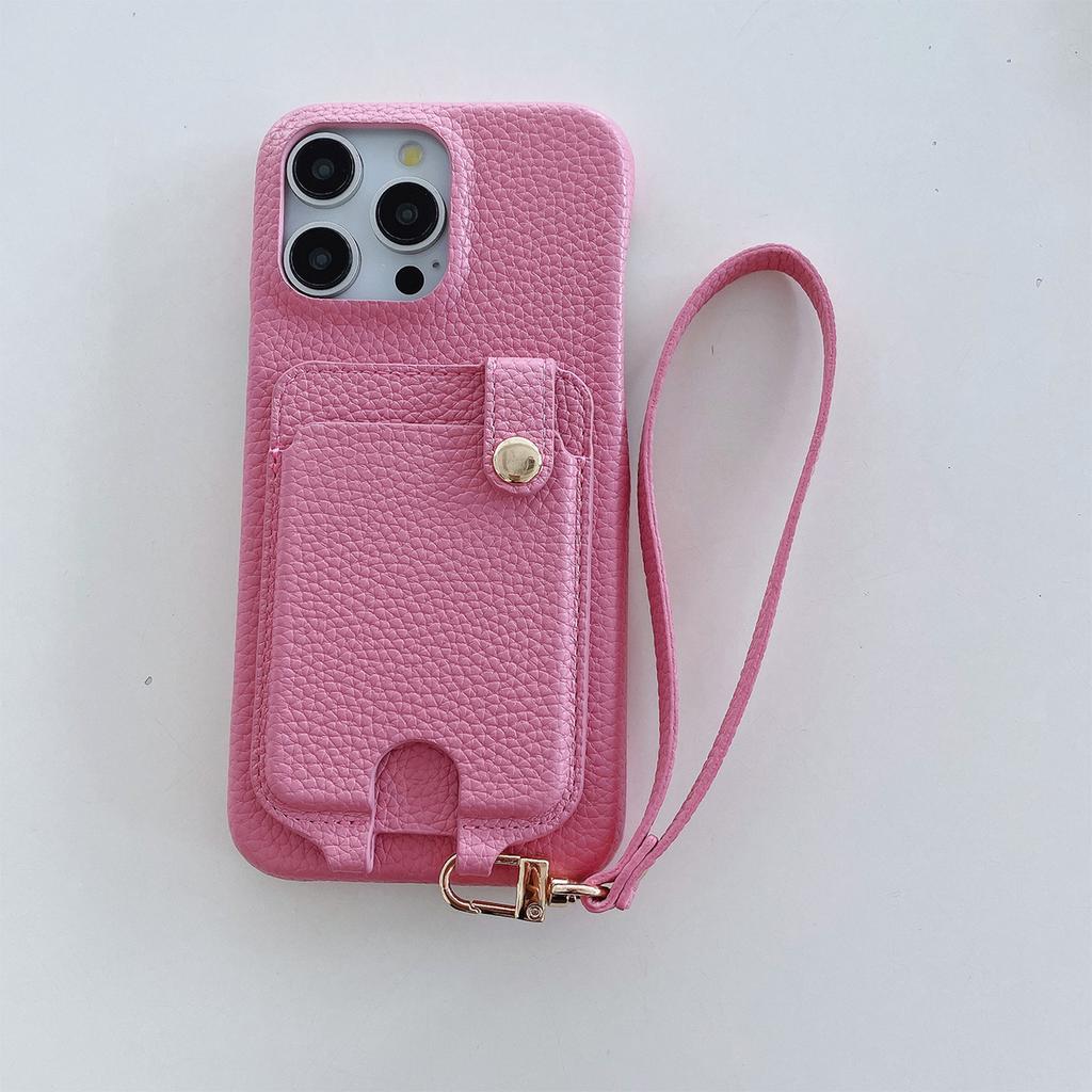 Luxury Leather Case For iPhone 15 14 13 12 11 Pro Max Lanyard Card Bag Shockproof Simple Cover