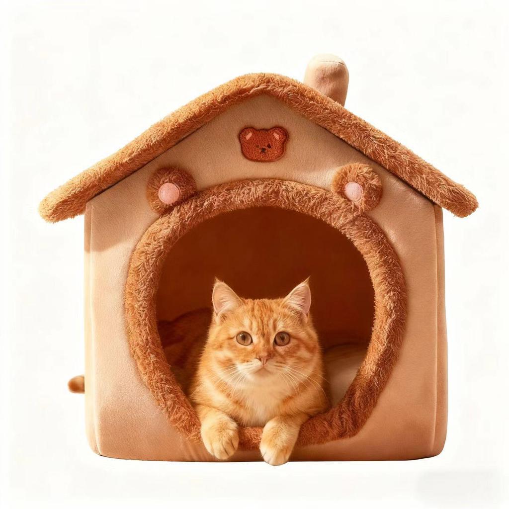 Winter Warm Pet House: Removable & Washable Bed for Cats, Small Dogs, and Rabbits – Year-Round Comfort.