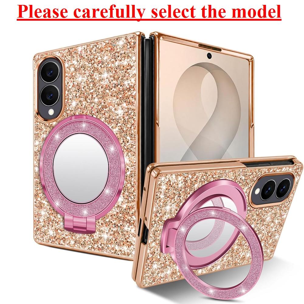 Luxury Bling Glitter Magnetic Stand Holder Bracket Case for Samsung Galaxy Z Fold 8 Ultra Fold8 Plating Mirror Bracket PC Cover