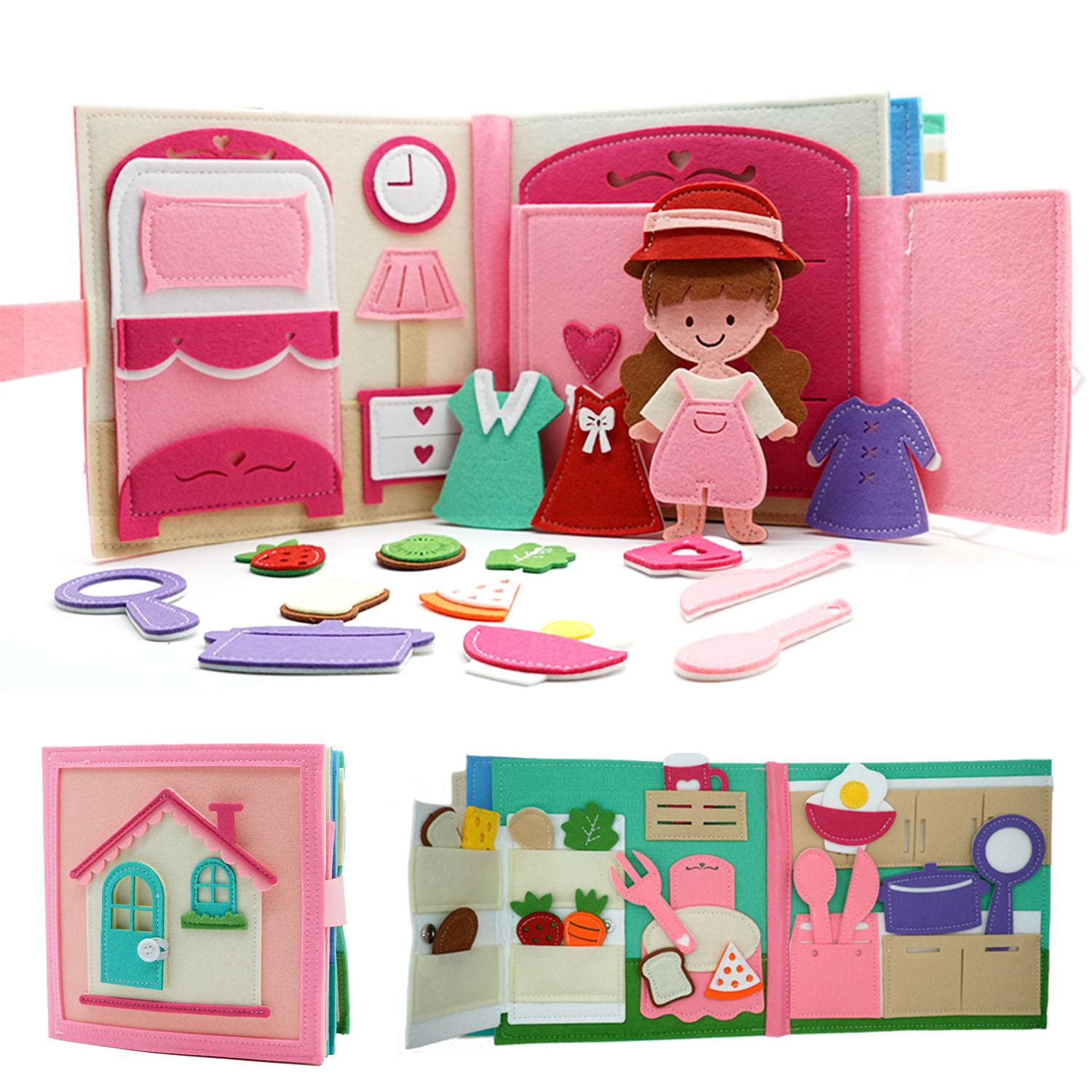 

Малюки Іграшки Монтессорі Busy Board Farm Animal Scene Storytelling Activity Toy Quiet Book Felt Activity Розвиваюча сенсорна іграшка рожевий