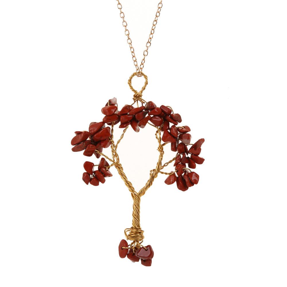 Tree Shape Design Pendant Necklace With Copper Wire Wrap For Women