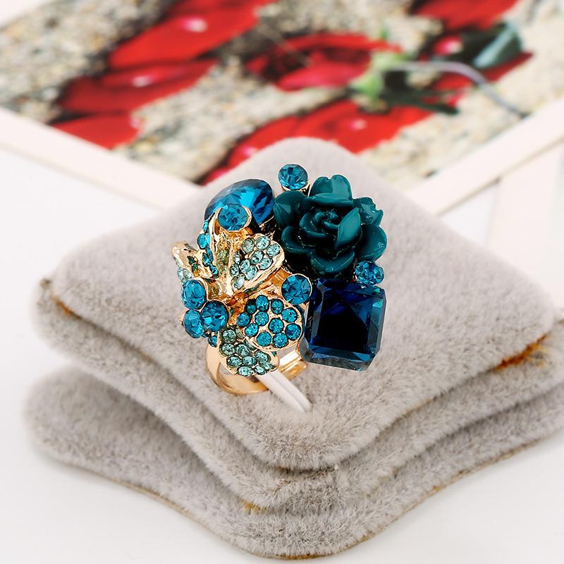 Anello Ipoallergenico Europeo e Americano con Fiori di Cristallo - Design Aperto Colorato