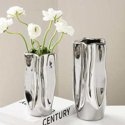 Luksusowa Posrebrzana Ceramiczna Waza Aranżacja Kwiatowa Nieregularna Porcelanowa Waza Hydroponiczna Ozdoba Sztuka Dekoracja Wnętrz