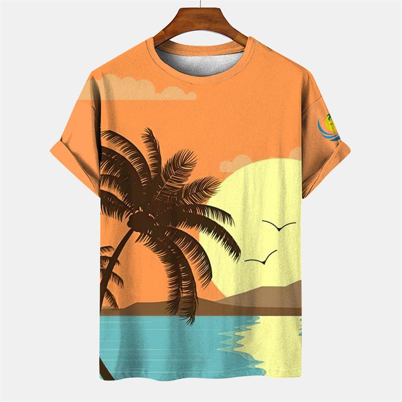 T-shirt Hawaiana da Uomo Stampata 3D, Maglietta Casual Estiva a Maniche Corte con Girocollo, Top con Stampa di Palma