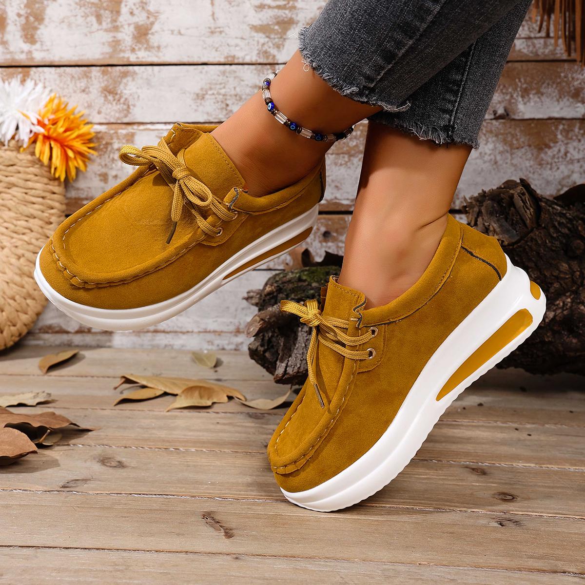 

Модные лоферы на шнуровке Бренд Женская обувь Летняя мода Однотонные туфли на платформе Осенние слипоны Женские вулканизированные туфли больших размеров 35 жёлтый