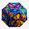 1pc Colorful Butterfly Stained Glass Auto-Folding Umbrella with 3-Fold Design, 8-Bone Iron Frame - Perfect for Outdoor Use, Festive Gifts, Travel, Dai