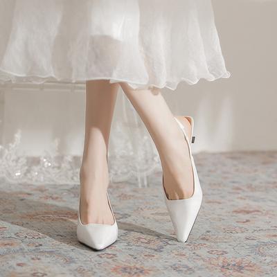 Low-heeled Sandals Women's Spring and Summer New Patent Leather Simple Fashion Light Version Empty Shoes Trend Silver High Heels