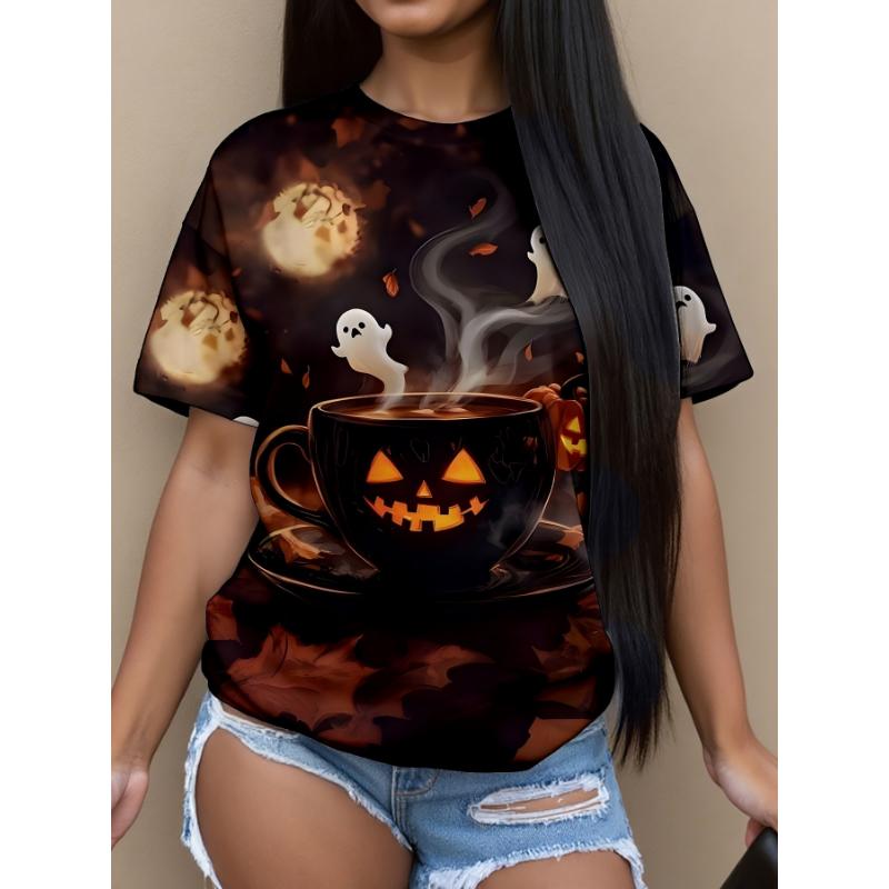 Fashion Women's Clothing Crew Neck Short Sleeve 3D Christmas Color Printing Christmas Short Sleeve Crew Neck T-Shirt