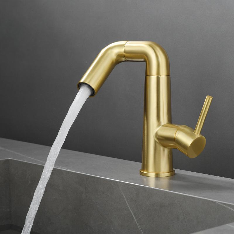 Creative Brushed Gold Bathroom Basin Faucet Brass Deck Mounted Single Hole Hot Cold Mixer Sink Tap Washbasin Crane Faucet