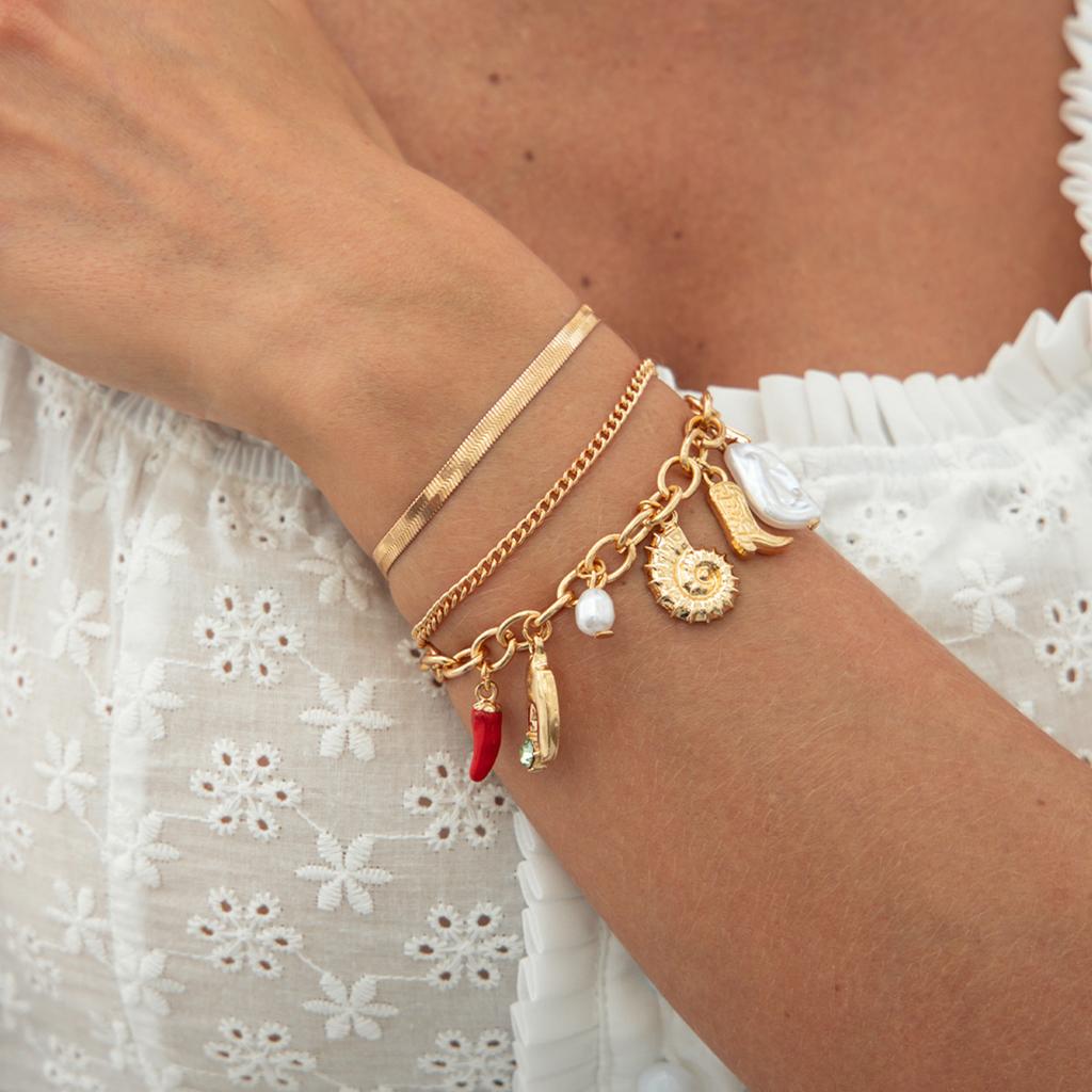 Holiday Style Metal Conch Crab Claw Pendant Bracelet, Creative Pepper Pearl Snake Bone Chain Bracelet