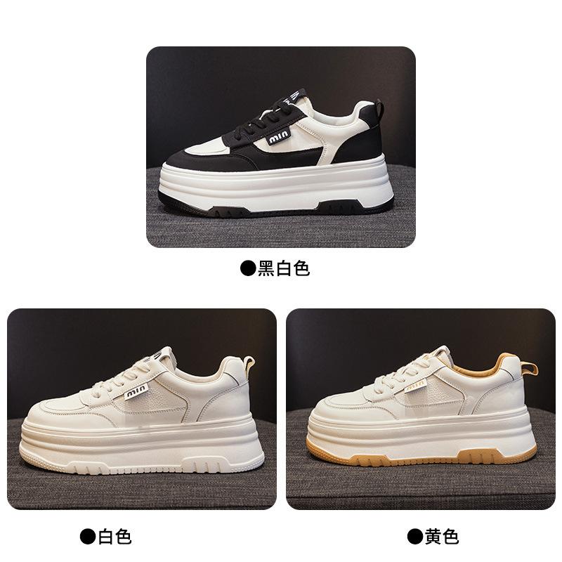Leather Mesh White Shoes Women's 2025 Summer New Versatile Lightweight Inner Height Increase Women's Shoes Breathable Casual Shoes Board Shoes