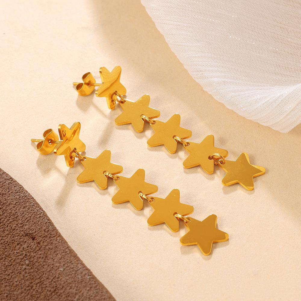 Romantic Fresh Star Tassel Pendant Earrings & Necklace, Light Luxury Niche Simple Jewelry Set
