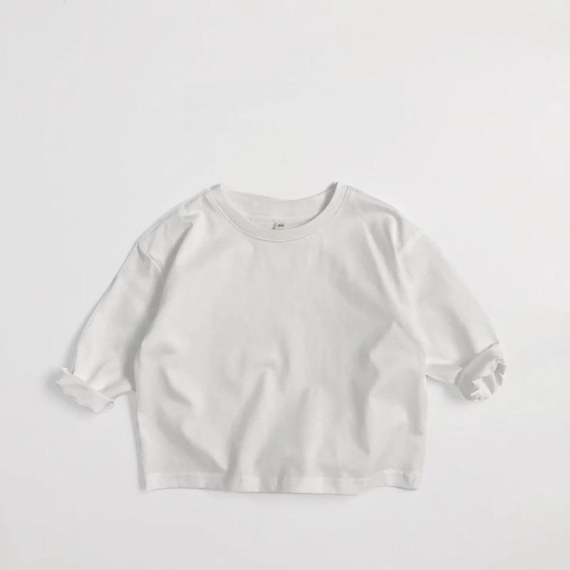Autumn Kids Solid Color Long Sleeves Loose Basic T-Shirt Boys Girls Korean Soft Children Clothes