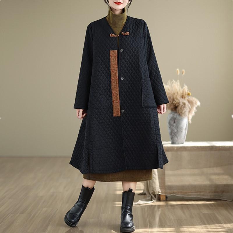 Autumn Spring Winter Cotton Padded Oversized Vintage Plaid Outerwears Women Casual Loose Jacket Coat
