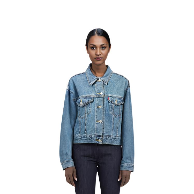 Levis FW21 Logo Print Washed Denim Jacket Women Jackets Blue 85681-0002