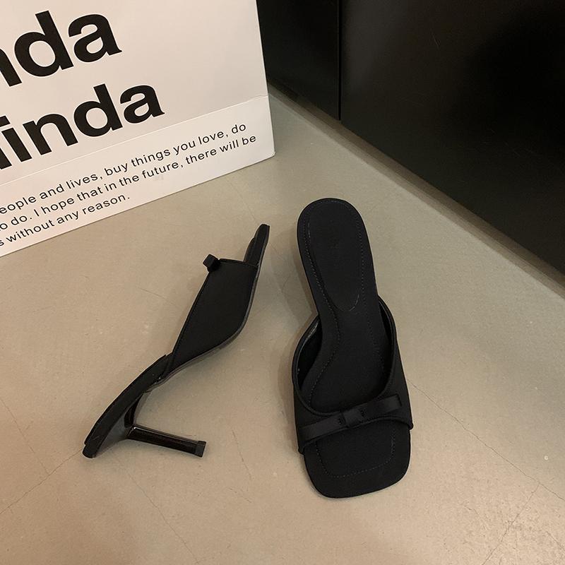 Туфли на высоком каблуке с бантом вечерние платья женские тапочки летние туфли с открытым носком и высоким каблуком с бабочкой 38EUCN39 чёрный 1980₽