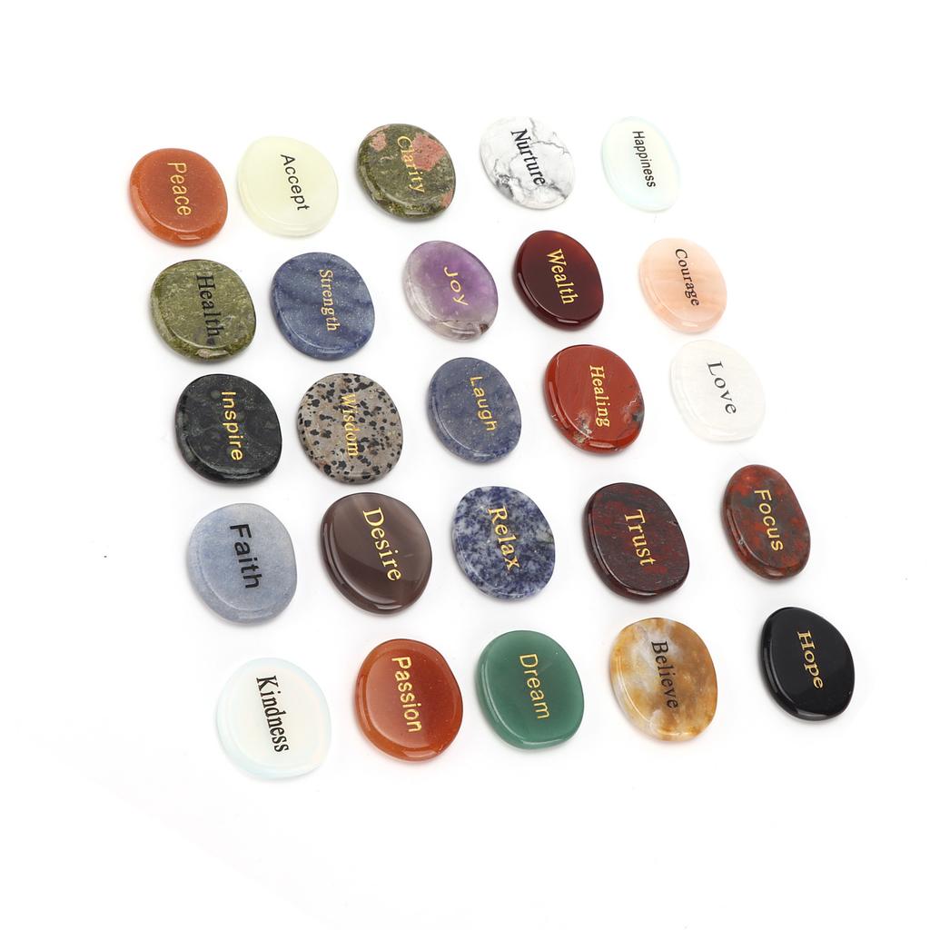 25Pcs Rune Stones Natural Crystal Divination Supplies with Engraved Lettering for Meditation
