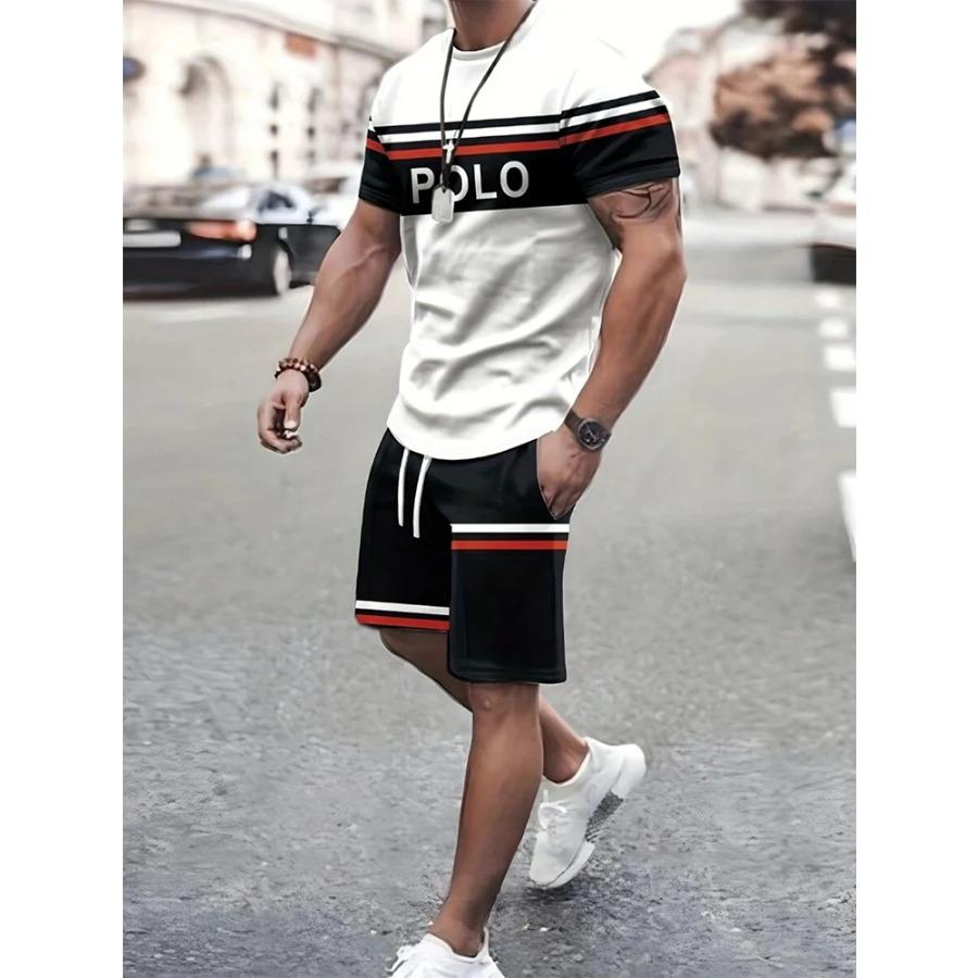 Plus Size Gradient Color Short Sleeve Shorts Set Men's Sports T-shirt Drawstring Shorts 2-piece Set Breathable T Shirt For Man