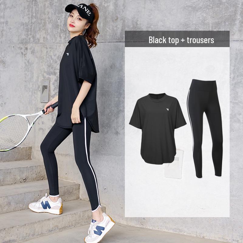 Women's Plus Size Yoga Set: Loose Short Sleeve T-Shirt & Gym Shorts
