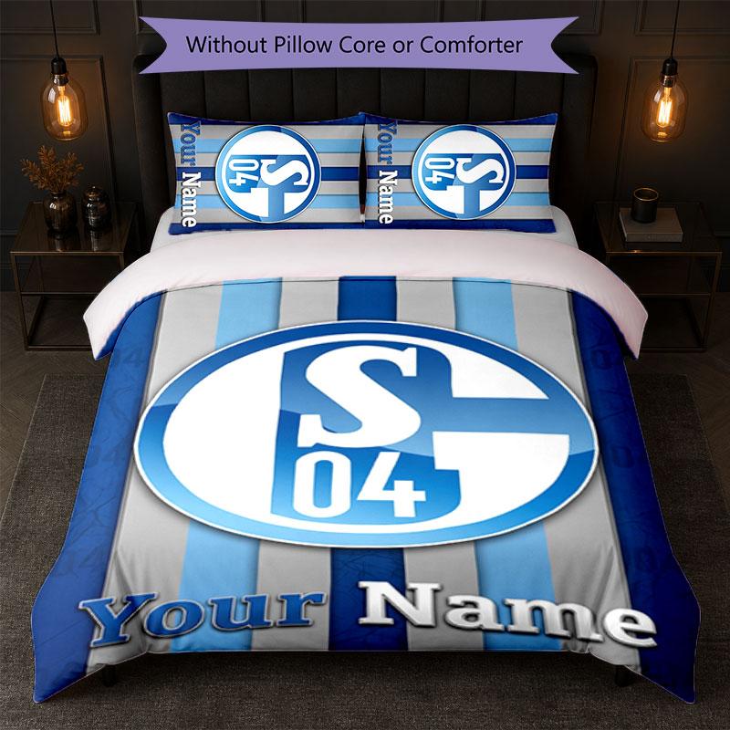 Set Biancheria da Letto Personalizzato Schalke 04 FC con Testo Nome 1 Copripiumino + 2 Federe Logo Calcio Regalo Personalizzato per Occasioni Speciali Decorazione Camera da Letto