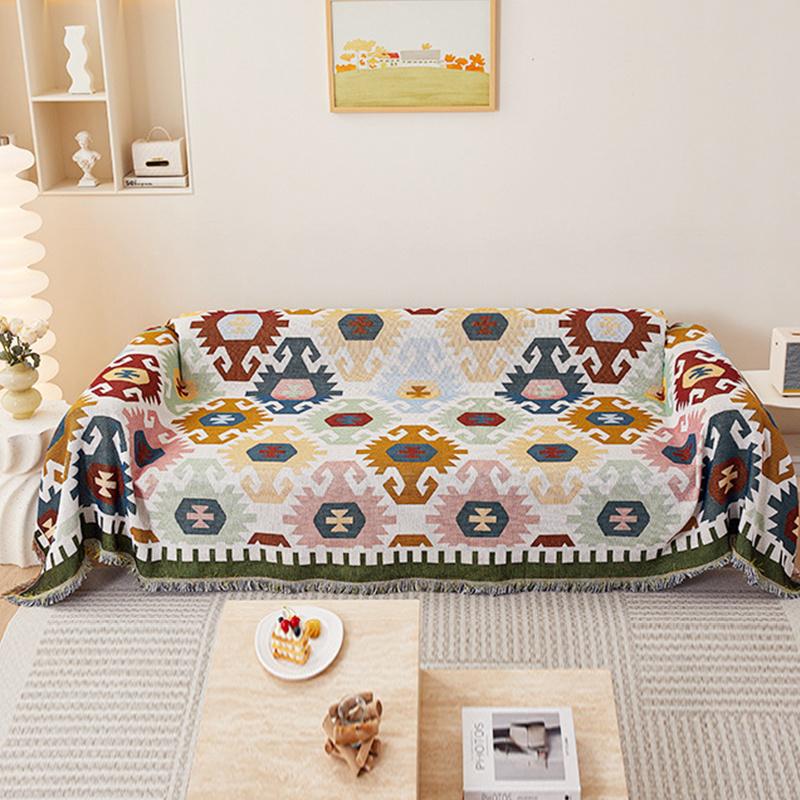 1pc Sofa Towel Geometric Sofa Throw Blanket With Tassels Couch Covers Double Face Usable Living Room Furniture Protector
