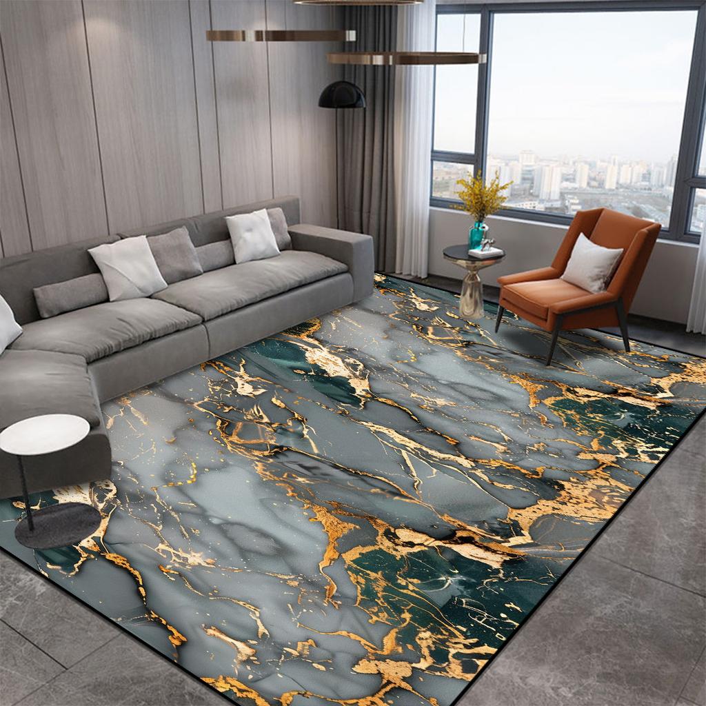 Abstrakter dekorativer Teppich im nordischen Stil für Wohnzimmer Luxus Gold Riss Teppiche für Schlafzimmerdekor Rutschfest Waschbar Sofaseitenmatte