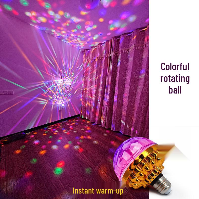 Golden LED Rotating Magic Ball Light - Six-Color Crystal Bulb with E27 Base for KTV Strobe and Atmosphere Lighting