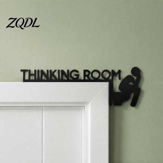 Restroom Door Plate Funny Bathroom Sign, Thinking Room Metal Wall Art with Humorous Quotes, Self-Adhesive Decor Toilet Sign for Restroom, Rustproof
