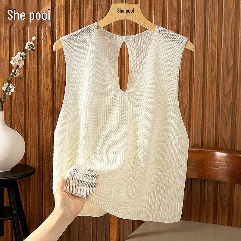 

Women s V-Neck Back Lace-up Split Knit Vest One Size