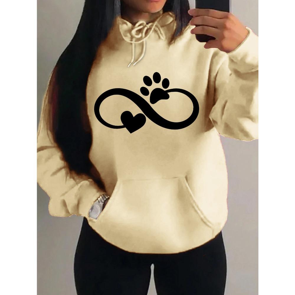 Creative Cat Palm And Love Creative Design Heart Pattern Hoodies Women Fashion Casual Hoody Streetwear Loose