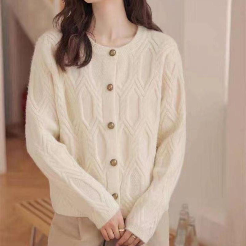Women's Trendy 2025 Autumn/Winter Round Neck Cable Knit Cardigan Sweater Coat
