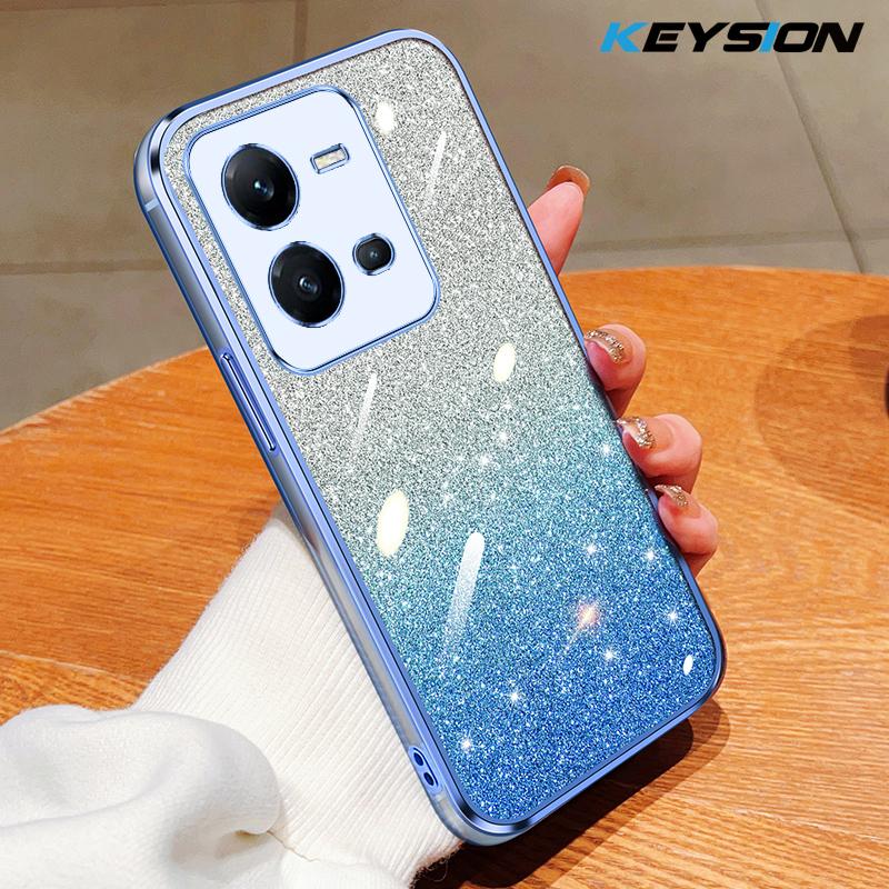 KEYSION Luksusowe etui na telefon z brokatem i powłoką galwaniczną dla VIVO V25 5G V25e Przezroczysty miękki TPU Odporny na wstrząsy tylny pokrowiec dla VIVO V25e V25 5G