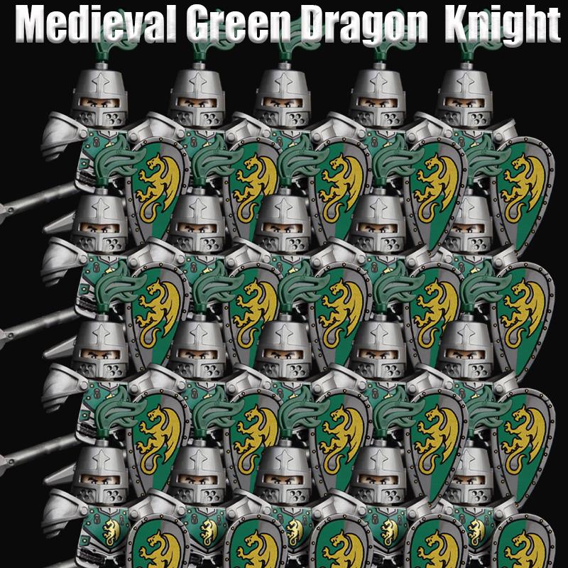 Medieval Military Soldier Series Building Blocks Castle Black Eagle Green Dragon Knights Figures Militia Accessories Bricks Toys