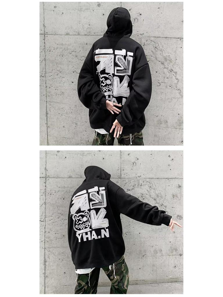 Men's Heavyweight Hooded Sweatshirt - Trendy Autumn/Winter High Street Style, Loose Fit, Velvet Lined.